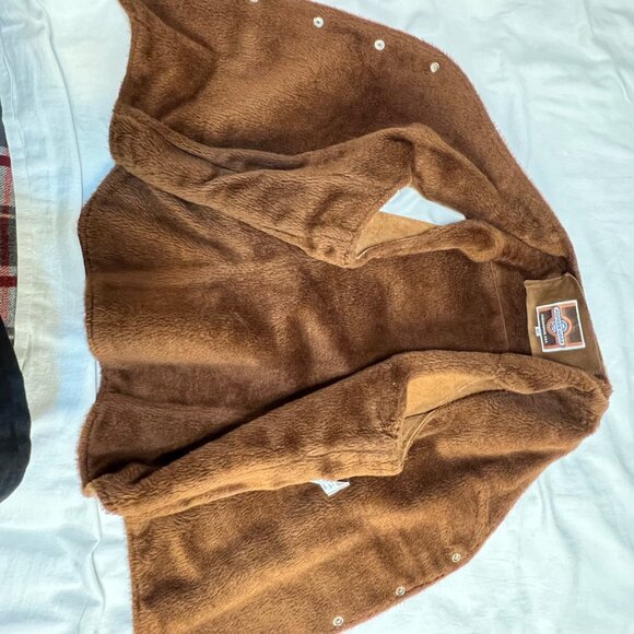 Mens Pioneer Wear Suede Leather Western Vest Size 46 Brown Snap Front Pockets - Picture 10 of 16